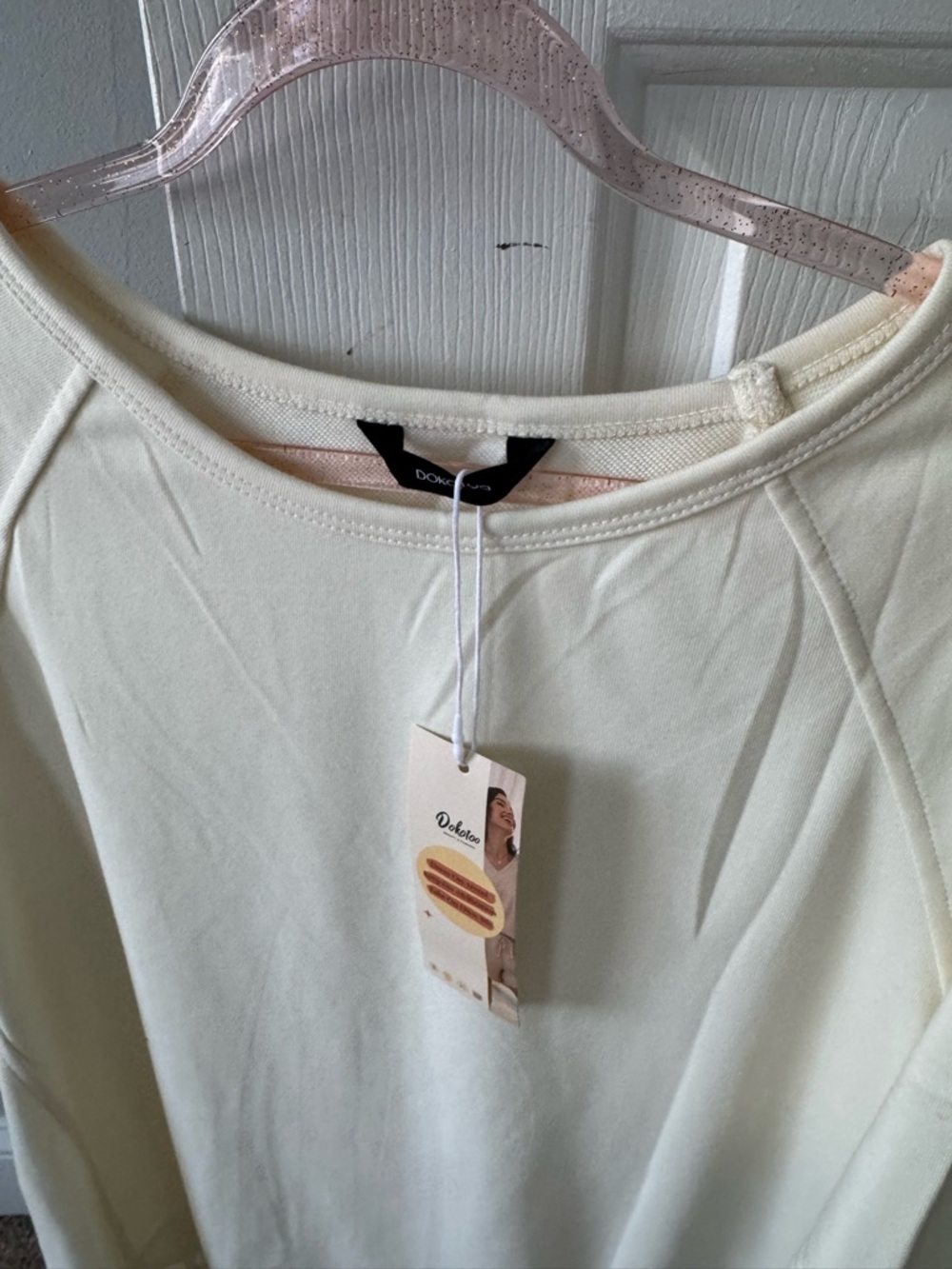 Cream Short Sleeve Pullover Sweatshirt - Women's Relaxed Fit - Picture 4 of 5